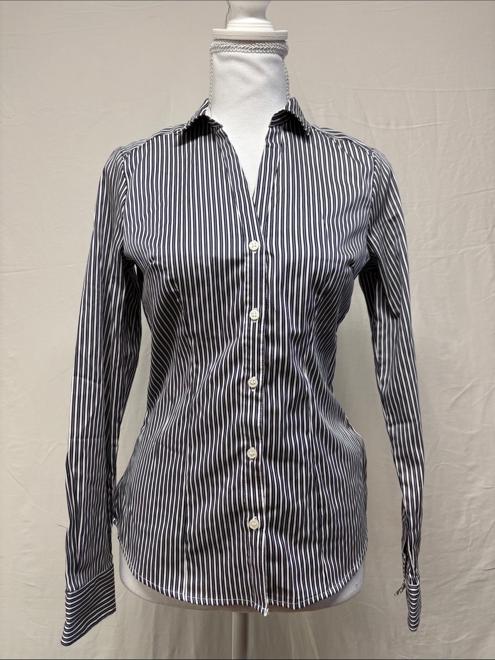 H&M Navy and White Striped Button-Up Blouse